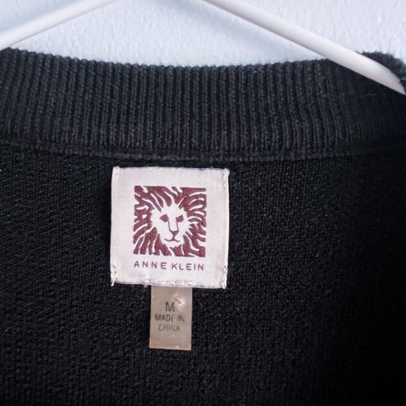 Anne Klein Classic Logo Intarsia Lion Knit Sweater Short Sleeve Pullover Sz M - Picture 7 of 8